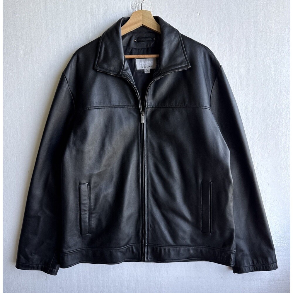 Vintage Wilson M. Julian Leather Full Zip Jacket Collar Black Men's Large Retro